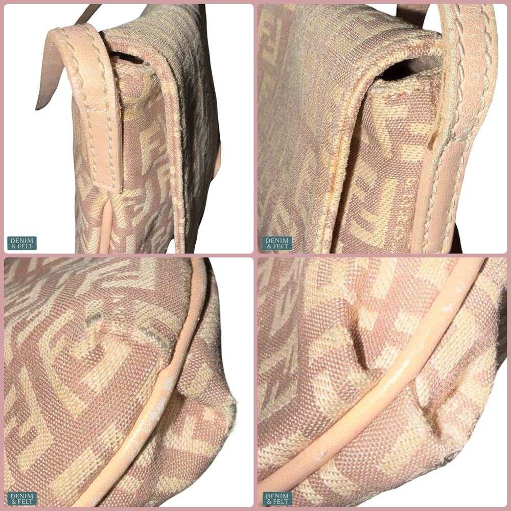 Fendi Zucchino Pink Canvas Crossbody Bag Beige FF Logo Leather Trim Purse - Picture 15 of 16